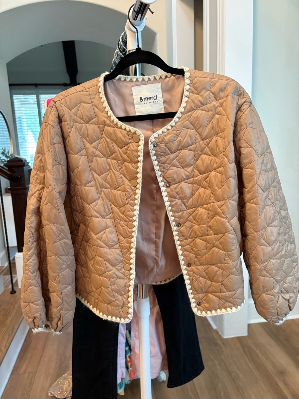 &Merci Quilted Tan Jacket with Contrast Trim